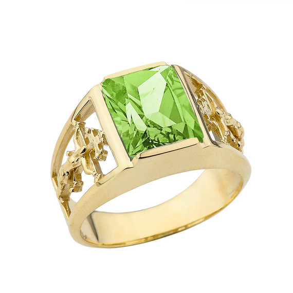 14K Yellow Gold Custom Peridot Birthstone Cross Ring