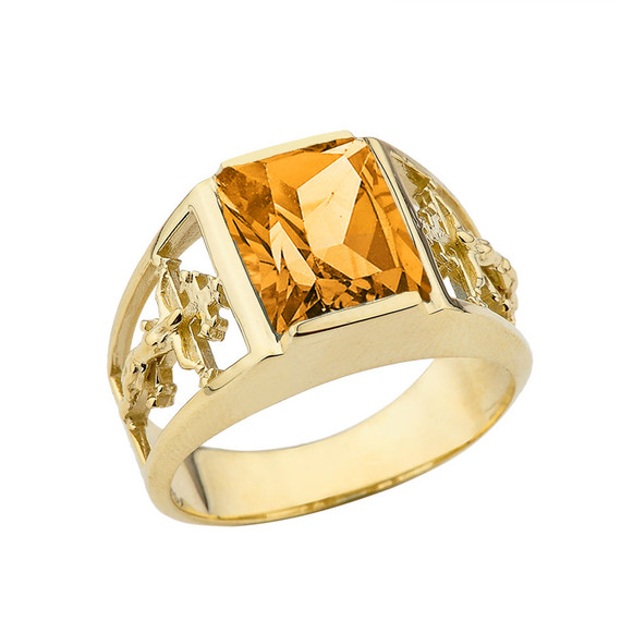 14K Yellow Gold Custom Citrine Birthstone Cross Ring