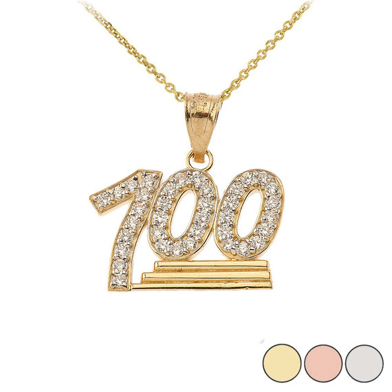 Yellow Gold 100 Emoji CZ Pendant Necklace