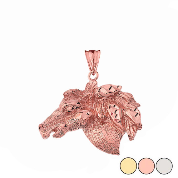 Horse Head Pendant Necklace In  Gold (Yellow/Rose/White)