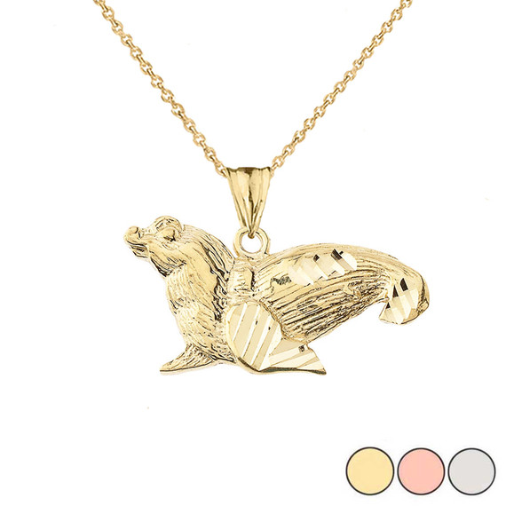 Sea Lion  Pendant Necklace In Gold  (Yellow/Rose/White)