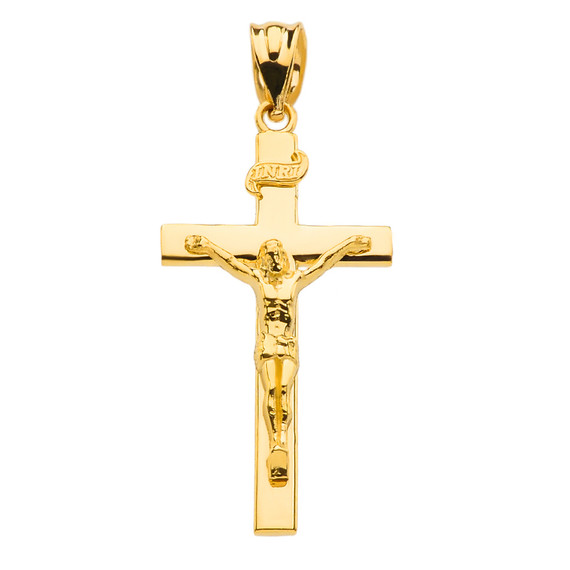 Jesus Crucifix Cross Pendant Necklace In (Yellow/Rose/White) Gold