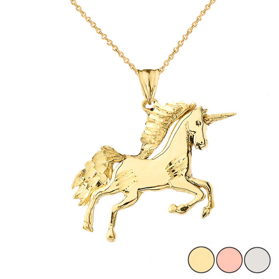 Unicorn Pendant Necklace in Gold (Yellow/Rose/White)