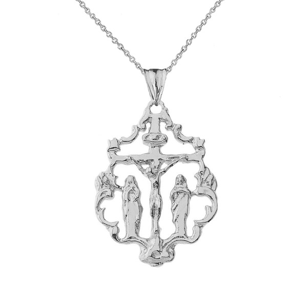 Jesus Crucification Cut Out Pendant Necklace in Sterling Silver