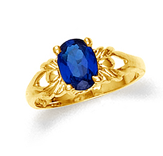 Baby girl ring with sapphire cz in 10k or 14k yellow gold.