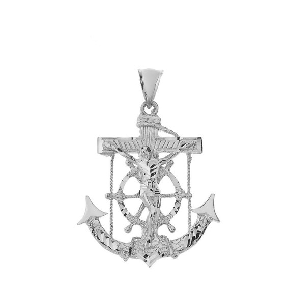 Large Anchor with Jesus Pendant Necklace in Gold (Yellow/ Rose/White)