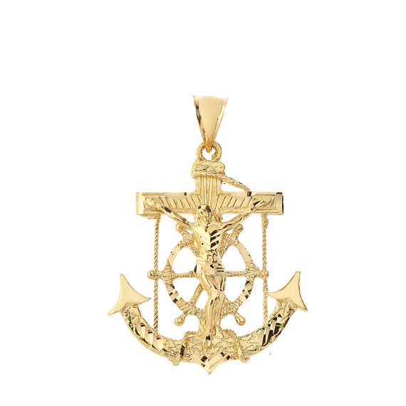 Large Anchor with Jesus Pendant Necklace in Gold (Yellow/ Rose/White)