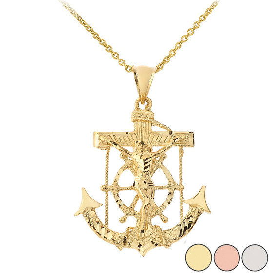 Large Anchor with Jesus Pendant Necklace in Gold (Yellow/ Rose/White)
