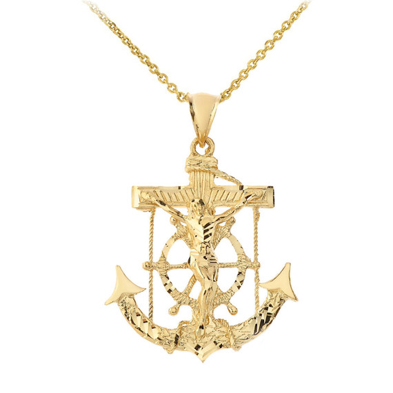 Large Anchor with Jesus Pendant Necklace in Gold (Yellow/ Rose/White)