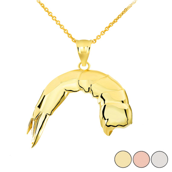 Tail On, Headless Shrimp Pendant Necklace in Gold (Available in Yellow/Rose/White Gold)