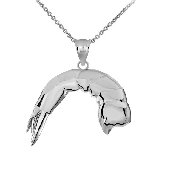 Tail On, Headless Shrimp Pendant Necklace in Sterling Silver