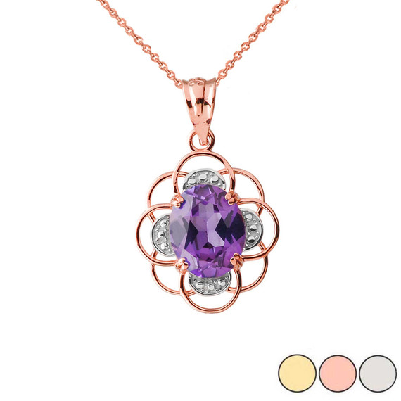 Amethyst Flower of Life Pendant Necklace in Gold (Yellow/Rose/White Gold)