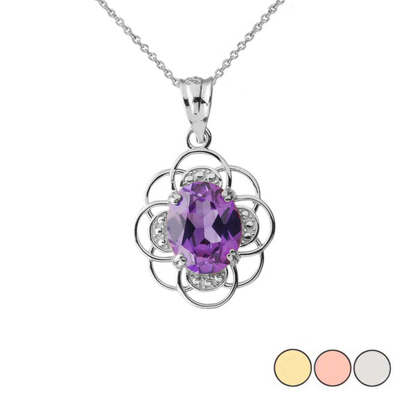 Amethyst Flower of Life Pendant Necklace in Gold (Yellow/Rose/White Gold)