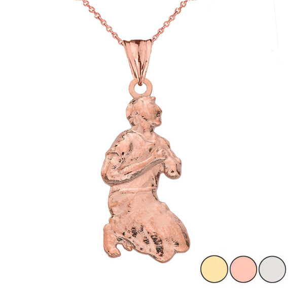 "Milagros" Miracle Praying Man Pendant Necklace in Gold (Yellow/Rose/White Gold)