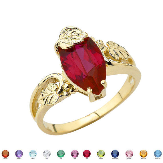 Women's Marquise Leaf Ring With  Personalized (LC)Birthstone In 10K Yellow Gold