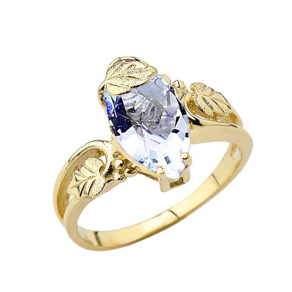 Women's Marquise Leaf Ring With  Personalized (LC)Birthstone In 10K Yellow Gold