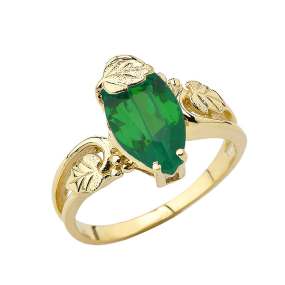 Women's Marquise Leaf Ring With  Personalized (LC)Birthstone In 10K Yellow Gold