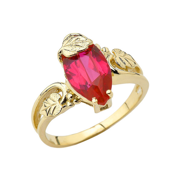 Women's Marquise Leaf Ring With  Personalized (LC)Birthstone In 10K Yellow Gold