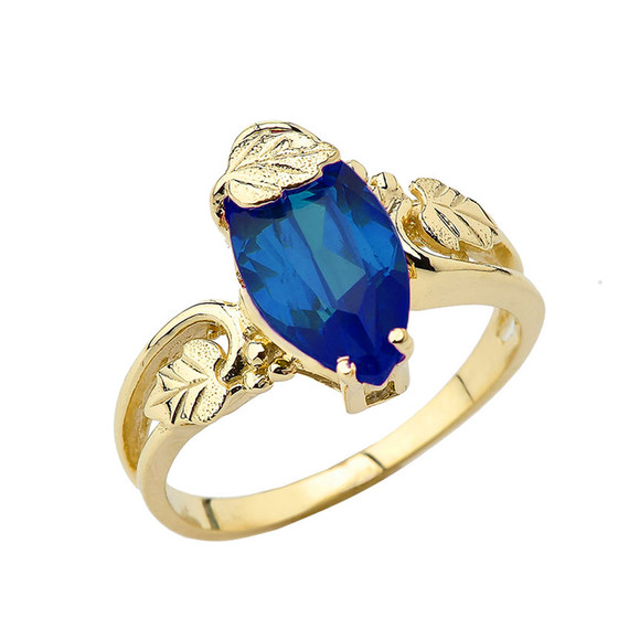 Women's Marquise Leaf Ring With  Personalized (LC)Birthstone In 10K Yellow Gold