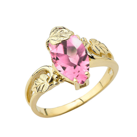 Women's Marquise Leaf Ring With  Personalized (LC)Birthstone In 10K Yellow Gold