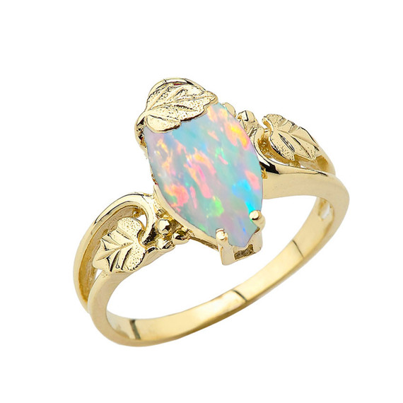 Women's Marquise Leaf Ring With  Personalized (LC)Birthstone In 10K Yellow Gold