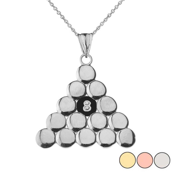 8 Ball Pool Pendant Necklace in Gold (Yellow/Rose/White Gold)