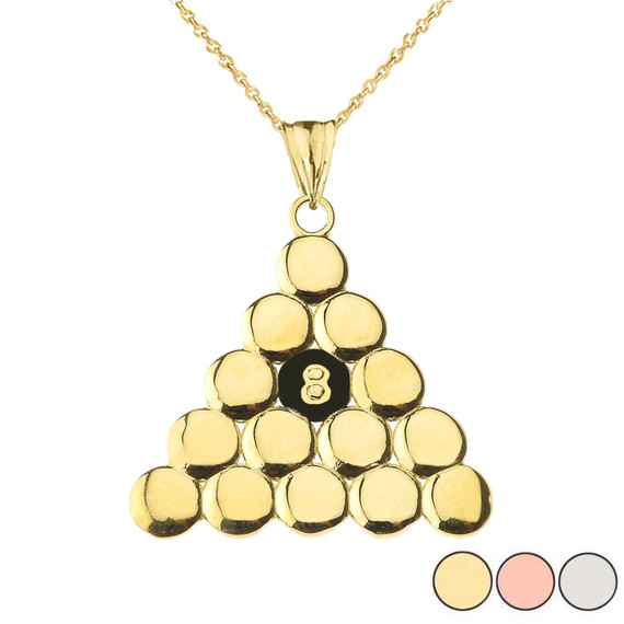 8 Ball Pool Pendant Necklace in Gold (Yellow/Rose/White Gold)