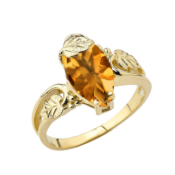 Marquise Leaf Ring With  Personalized (LC) Birthstone In 14K Yellow Gold