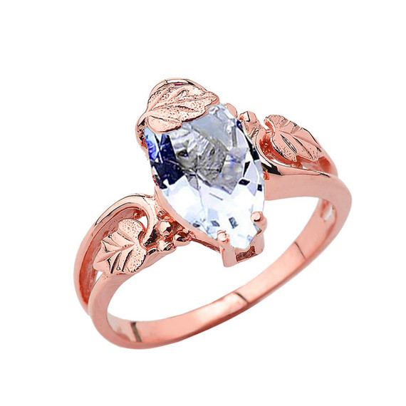 Marquise Leaf Ring With Personalized (LC) Birthstone In 10K Rose Gold