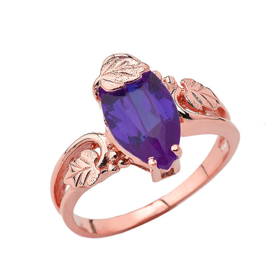 Marquise Leaf Ring With Personalized (LC) Birthstone In 10K Rose Gold