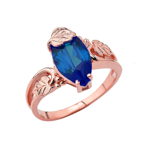 Marquise Leaf Ring With Personalized (LC) Birthstone In 10K Rose Gold