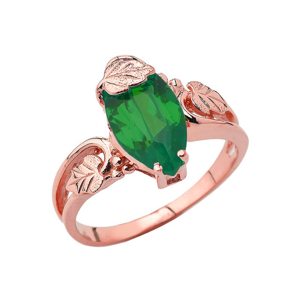 Marquise Leaf Ring With  Personalized (LC)Birthstone In 14K Rose Gold