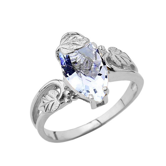 Marquise Leaf Ring With Personalized (LC) Birthstone In 10K White Gold