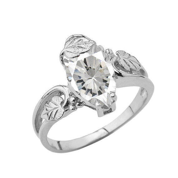 Marquise Leaf Ring With Personalized (LC) Birthstone In 10K White Gold