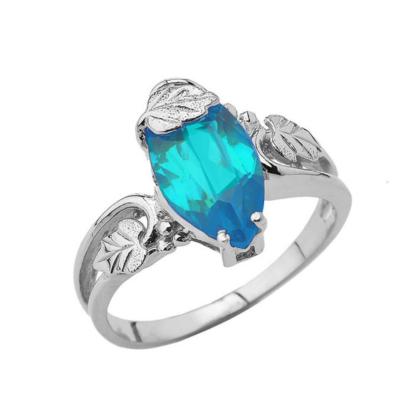 Marquise Leaf Ring With Personalized (LC) Birthstone In 10K White Gold