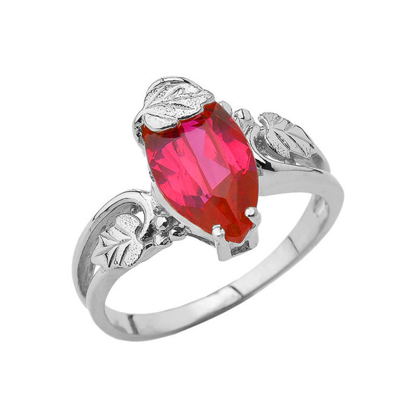 Marquise Leaf Ring With Personalized (LC) Birthstone In 14K White Gold