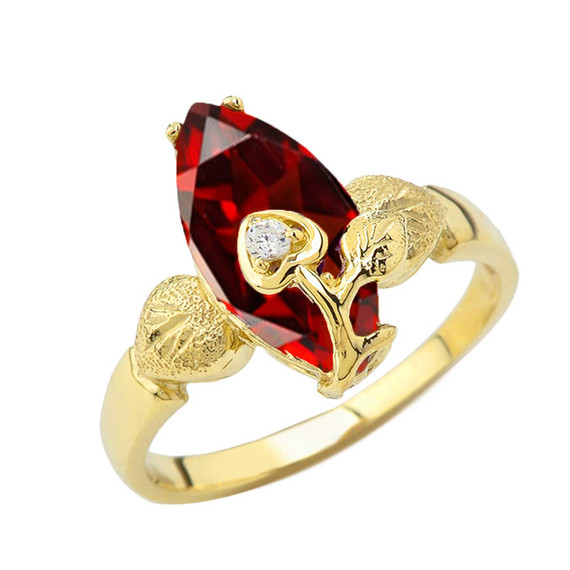 Personalized (LC) Birthstone Marquise Flower Heart Ring In 10K Yellow Gold