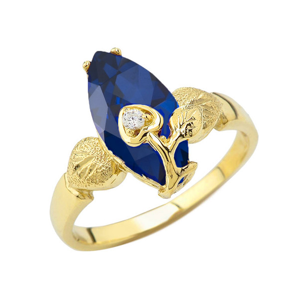 Personalized (LC) Birthstone Marquise Flower Heart Ring In 14K Yellow Gold