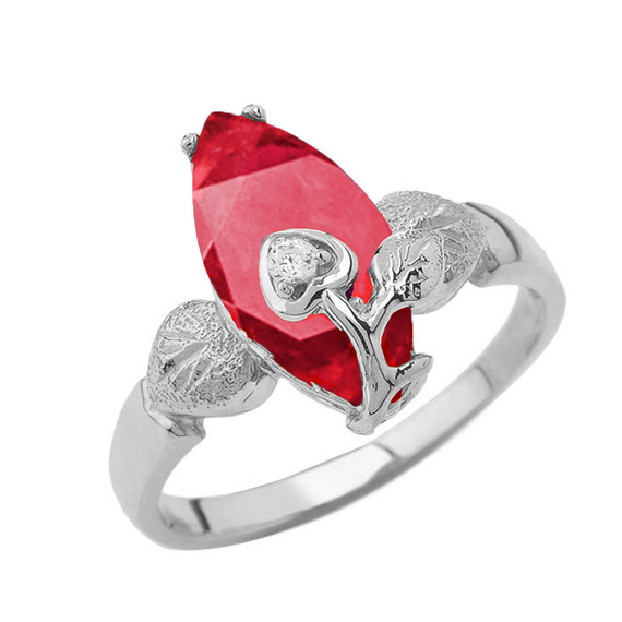 Personalized (LC) Birthstone Marquise Flower Heart Ring In 10K White Gold