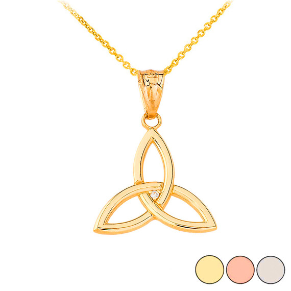 Celtic Knot Triquetra Trinity Diamond Pendant Necklace in Gold (Yellow/ Rose/White)