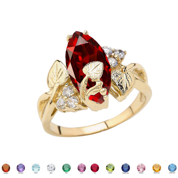 Beautiful Floral Personalized (LC) Birthstone Marquise Ring In Gold (Available in Yellow/Rose/White Gold)