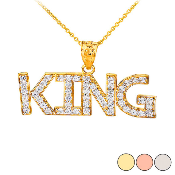 King Hip Hop CZ Pendant Necklace in  Gold (Yellow/Rose/White)