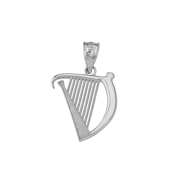 Textured Irish Harp Pendant Necklace in Sterling Silver