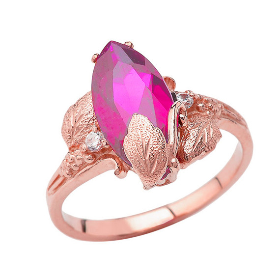 Personalized (LC) Birthstone Marquise Leaf Ring In 10K Rose Gold