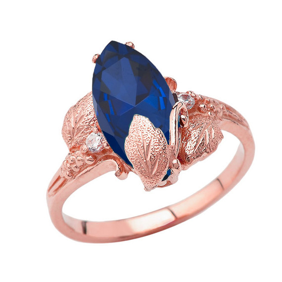 Personalized (LC) Birthstone Marquise Leaf Ring In 10K Rose Gold