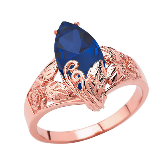 Filigree Floral Personalized (LC) Birthstone Marquise Ring In 14K Rose Gold