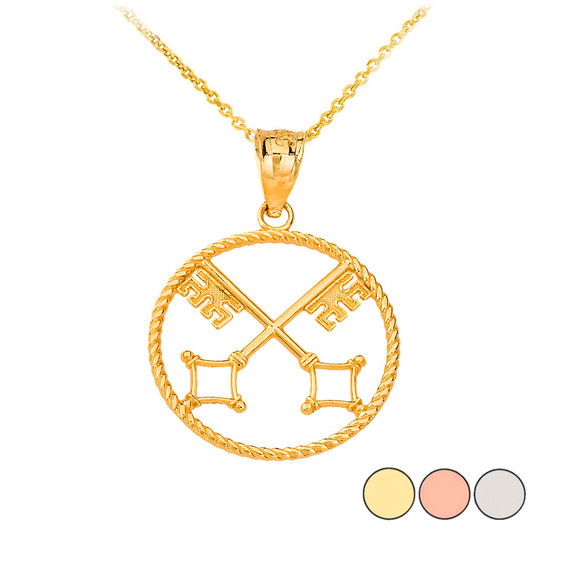 Saint Peter's Keys of Heaven Pendant Necklace in Gold (Yellow/ Rose/White)