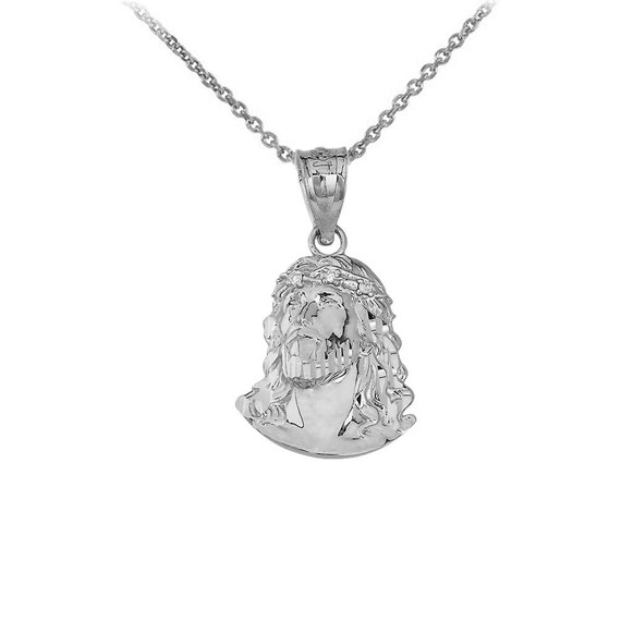 Jesus Christ Head CZ Pendant Necklace (Small) in Sterling Silver