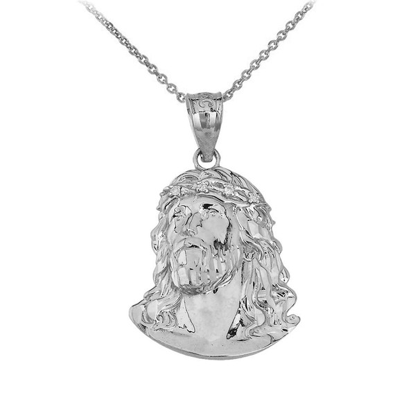 Jesus Christ Head Diamond Pendant Necklace (Medium) in Gold (Yellow/ Rose/White)