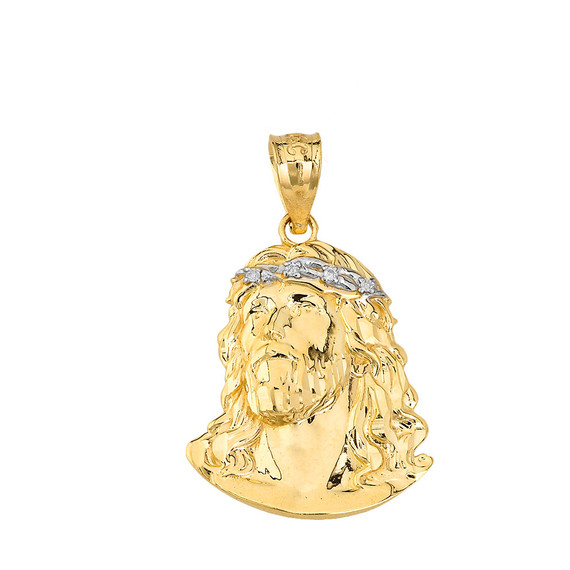 Jesus Christ Head Diamond Pendant Necklace (Medium) in Gold (Yellow/ Rose/White)